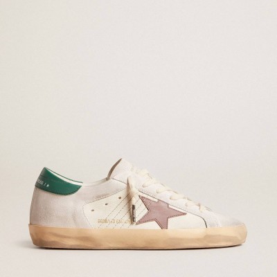 Golden Goose Super-Star LTD Sneakers In Suede With Pink Leather Star And Green Heel Tab
