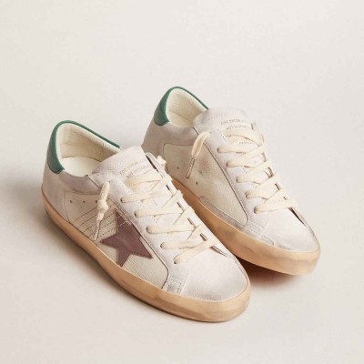 Golden Goose Super-Star LTD Sneakers In Suede With Pink Leather Star And Green Heel Tab