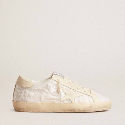 Golden Goose Super-Star LTD Sneakers In White Sequins With Leather Star And Embroidery