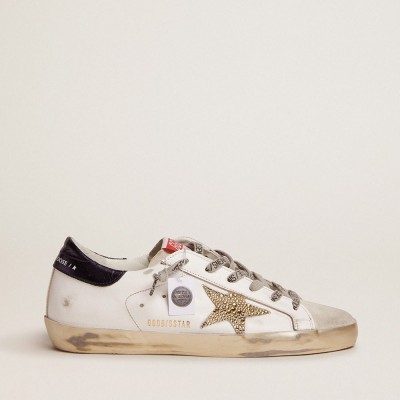 Golden Goose Super-Star LTD Sneakers With Blue Heel Tab And Swarovski Crystal Star