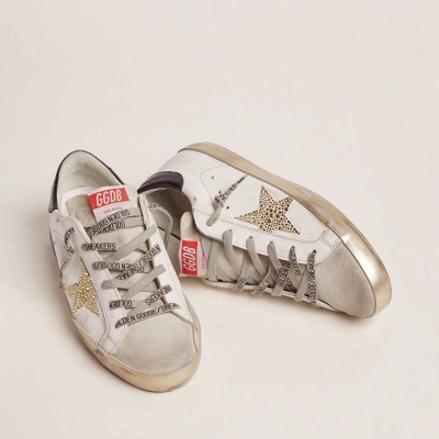 Golden Goose Super-Star LTD Sneakers With Blue Heel Tab And Swarovski Crystal Star