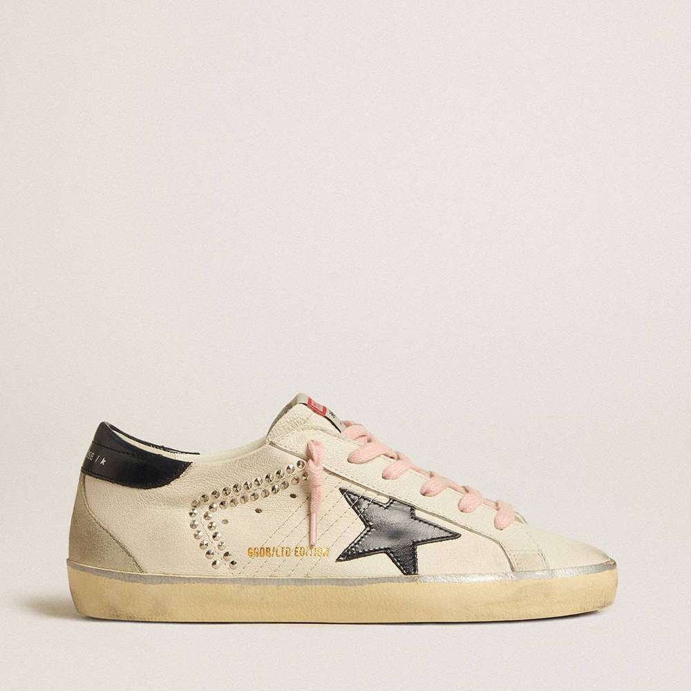Golden Goose Super-Star LTD Sneakers With Blue Leather Star And Decorative Studs