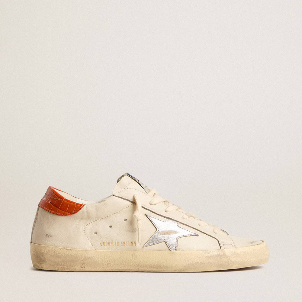 Golden Goose Super-Star LTD Sneakers With Silver Leather Star And Croc-print Leather Heel Tab