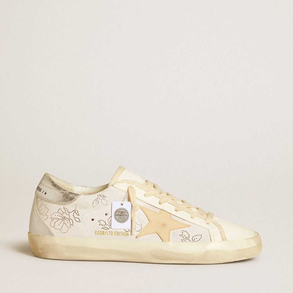 Golden Goose Super-Star LTD Sneakers With Swarovski Crystals And Smoke Gray Leather Star