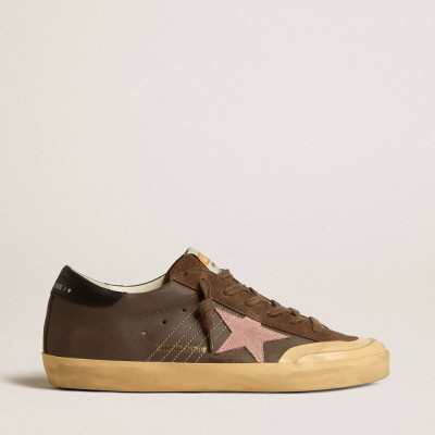 Golden Goose Super-Star Sneakers Penstar LTD Sneakers In Brown Leather With Pink Suede Star