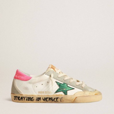 Golden Goose Super-Star Sneakers Penstar Sneakers With Green Star And Fluorescent Lobster Heel Tab