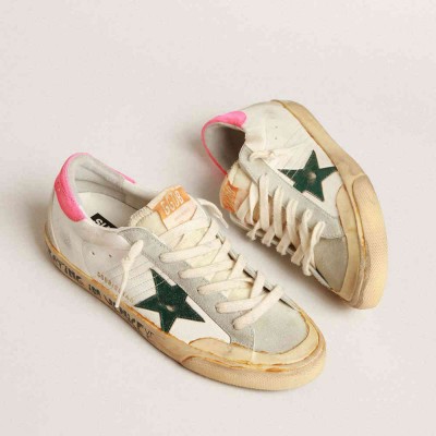 Golden Goose Super-Star Sneakers Penstar Sneakers With Green Star And Fluorescent Lobster Heel Tab