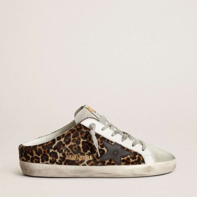Golden Goose Super-Star Sneakers Sabot In Leopard Print Pony Skin With Black Star