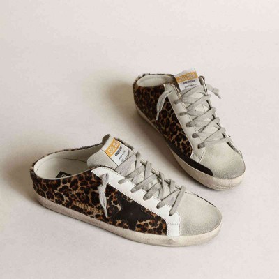 Golden Goose Super-Star Sneakers Sabot In Leopard Print Pony Skin With Black Star