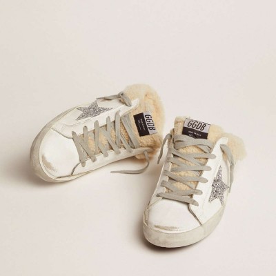 Golden Goose Super-Star Sneakers Sabot In White Leather And Shearling Lining