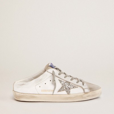 Golden Goose Super-Star Sneakers Sabot With A Platinum Glitter Star And Suede Tongue
