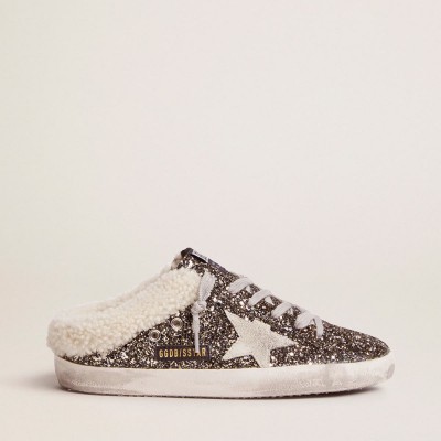 Golden Goose Super-Star Sneakers Sabot With Glitter And Shearling Interior
