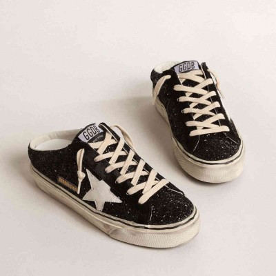 Golden Goose Super-Star Sneakers Sabots In Black Glitter With White Bio-based Star