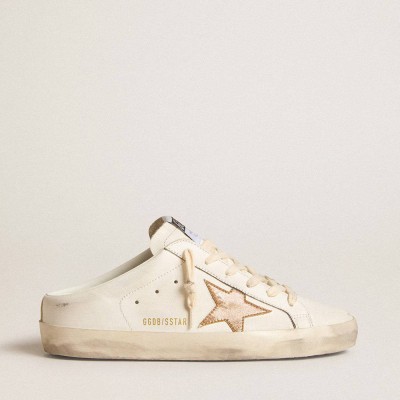 Golden Goose Super-Star Sneakers Sabots In Leather With Plasticized Gold Glitter Star