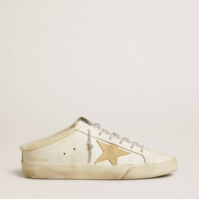 Golden Goose Super-Star Sneakers Sabots With Gold Suede Star And Shearling Lining