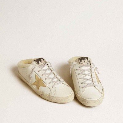 Golden Goose Super-Star Sneakers Sabots With Gold Suede Star And Shearling Lining