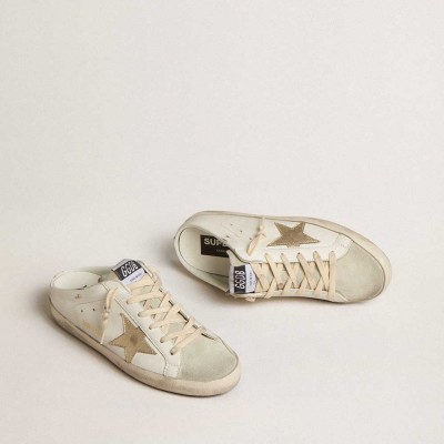 Golden Goose Super-Star Sneakers Sabots With Platinum Star And Ice-gray Suede Tongue