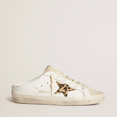 Golden Goose Super-Star Sneakers Sabots With Pony Skin Star And Beige Suede Tongue