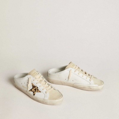 Golden Goose Super-Star Sneakers Sabots With Pony Skin Star And Beige Suede Tongue
