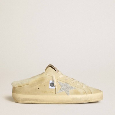 Golden Goose Super-Star Sneakers Sabots With Swarovski Crystal Star And Shearling Lining