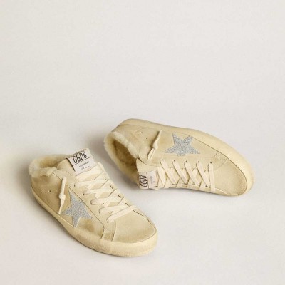 Golden Goose Super-Star Sneakers Sabots With Swarovski Crystal Star And Shearling Lining