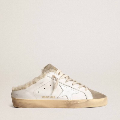 Golden Goose Super-Star Sneakers Sabots With White Leather Star And Shearling Lining