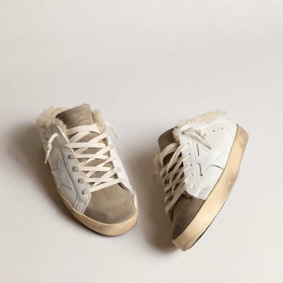 Golden Goose Super-Star Sneakers Sabots With White Leather Star And Shearling Lining
