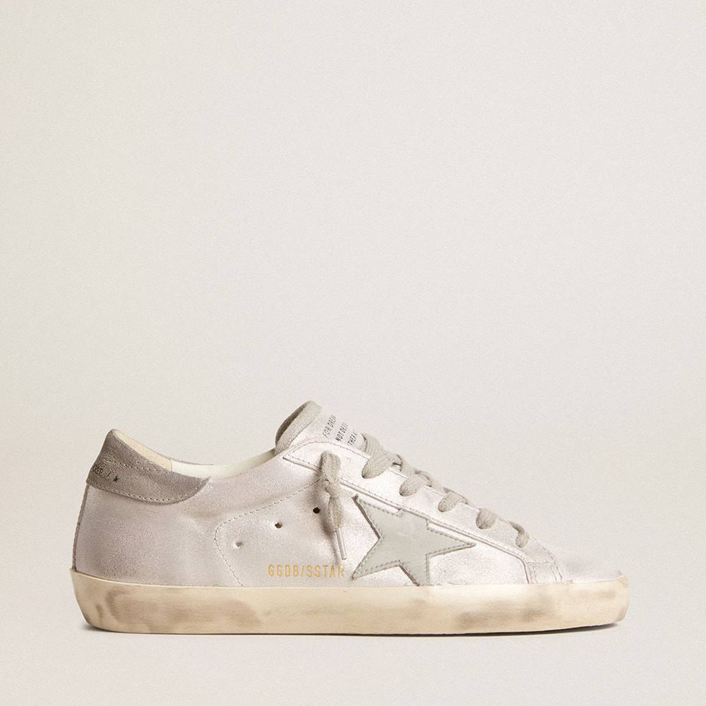 Golden Goose Super-Star Sneakers Sneakers In Gray-white Glitter-effect Leather With Leather Star