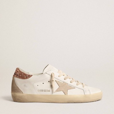 Golden Goose Super-Star Sneakers With A Suede Star And Peach-pink Glitter Heel Tab