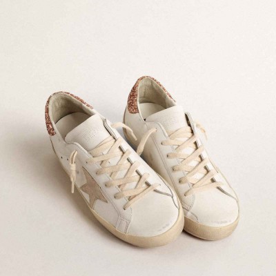 Golden Goose Super-Star Sneakers With A Suede Star And Peach-pink Glitter Heel Tab