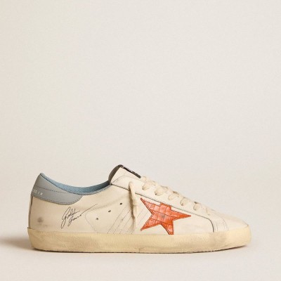 Golden Goose Super-Star Sneakers With Crocodile-print Star And Silver-blue Heel Tab