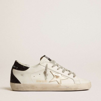Golden Goose Super-Star Sneakers With Gold Star And Black Glitter Heel Tab