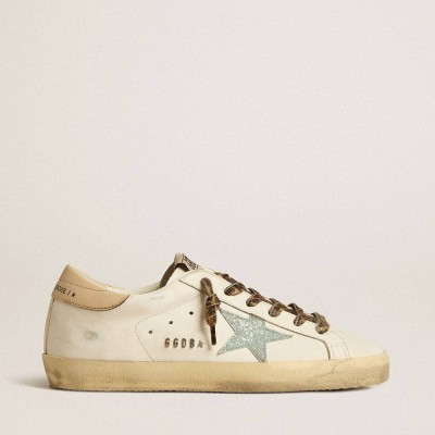Golden Goose Super-Star Sneakers With Gray Glitter Star And Nude Leather Heel Tab