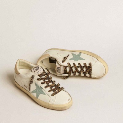 Golden Goose Super-Star Sneakers With Gray Glitter Star And Nude Leather Heel Tab
