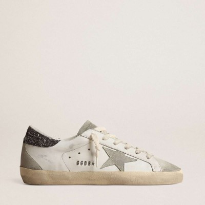 Golden Goose Super-Star Sneakers With Gray Star And Dark Gray Glitter Heel Tab