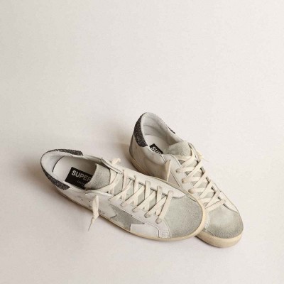 Golden Goose Super-Star Sneakers With Gray Star And Dark Gray Glitter Heel Tab