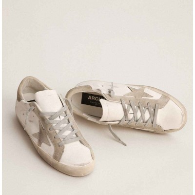 Golden Goose Super-Star Sneakers With Gray Suede Star And Heel Tab