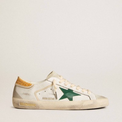 Golden Goose Super-Star Sneakers With Green Suede Star And Yellow Croc-print Leather Heel Tab