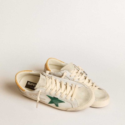 Golden Goose Super-Star Sneakers With Green Suede Star And Yellow Croc-print Leather Heel Tab
