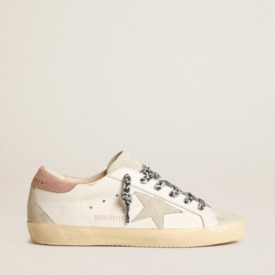 Golden Goose Super-Star Sneakers With Ice-gray Star And Pink Lizard-print Heel Tab