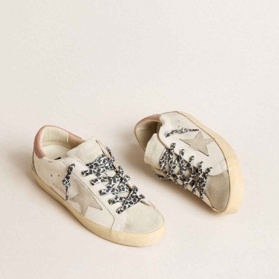 Golden Goose Super-Star Sneakers With Ice-gray Star And Pink Lizard-print Heel Tab
