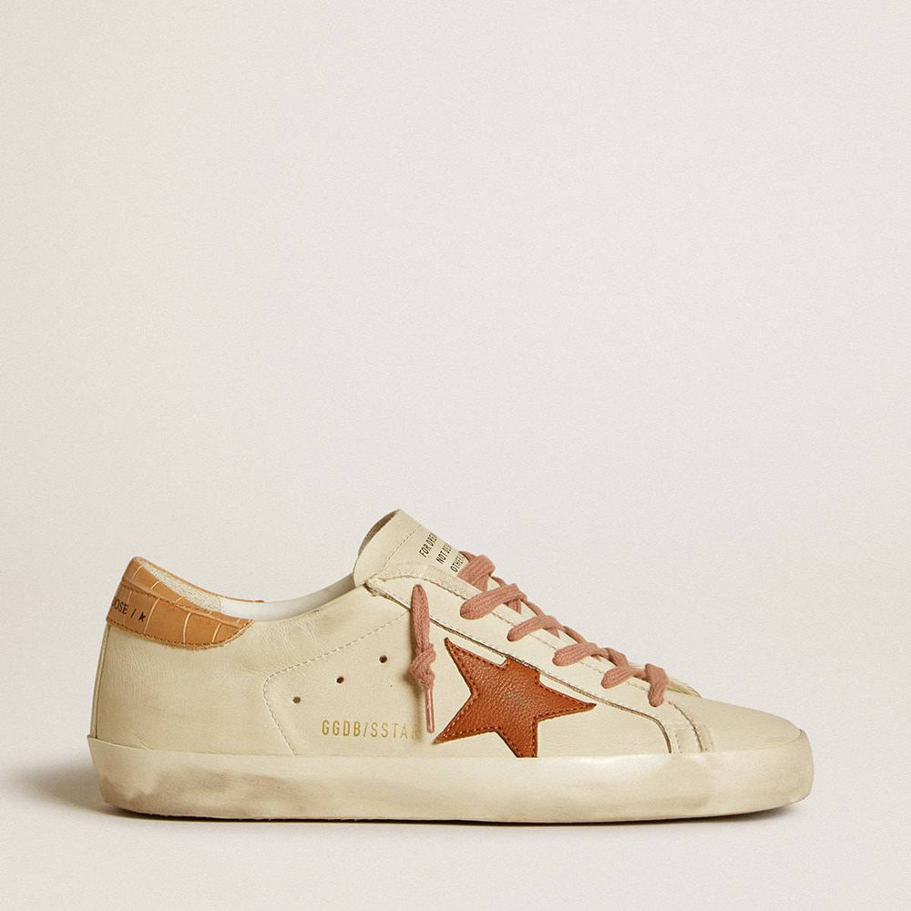 Golden Goose Super-Star Sneakers With Leather Star And Crocodile-print Leather Heel Tab