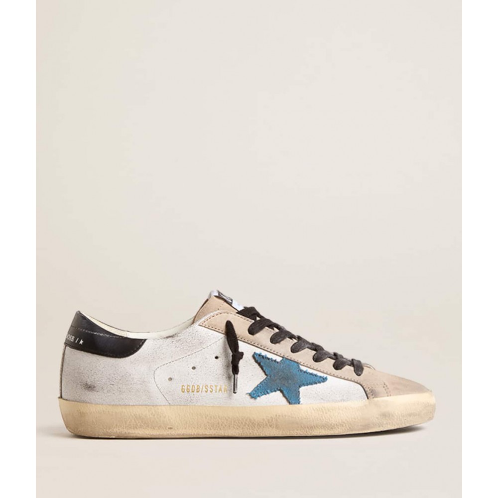 Golden Goose Super-Star Sneakers With Light Blue Canvas Star And Black Leather Heel Tab