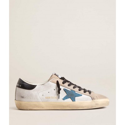 Golden Goose Super-Star Sneakers With Light Blue Canvas Star And Black Leather Heel Tab