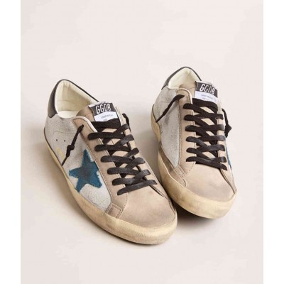 Golden Goose Super-Star Sneakers With Light Blue Canvas Star And Black Leather Heel Tab