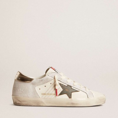 Golden Goose Super-Star Sneakers With Lizard Print With Green Star And Platinum Heel Tab
