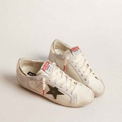 Golden Goose Super-Star Sneakers With Lizard Print With Green Star And Platinum Heel Tab