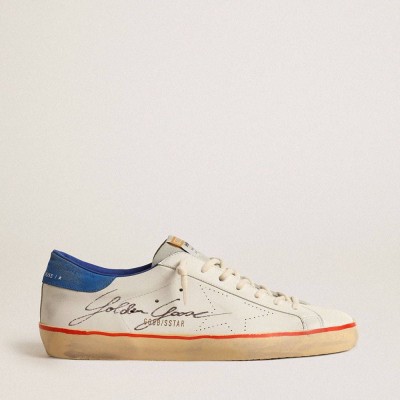 Golden Goose Super-Star Sneakers With Perforated Star And Blue Suede Heel Tab