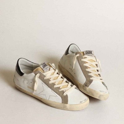 Golden Goose Super-Star Sneakers With Perforated Star And Midnight Blue Heel Tab