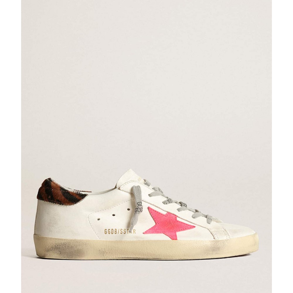 Golden Goose Super-Star Sneakers With Pink Suede Star And Pony Skin Heel Tab